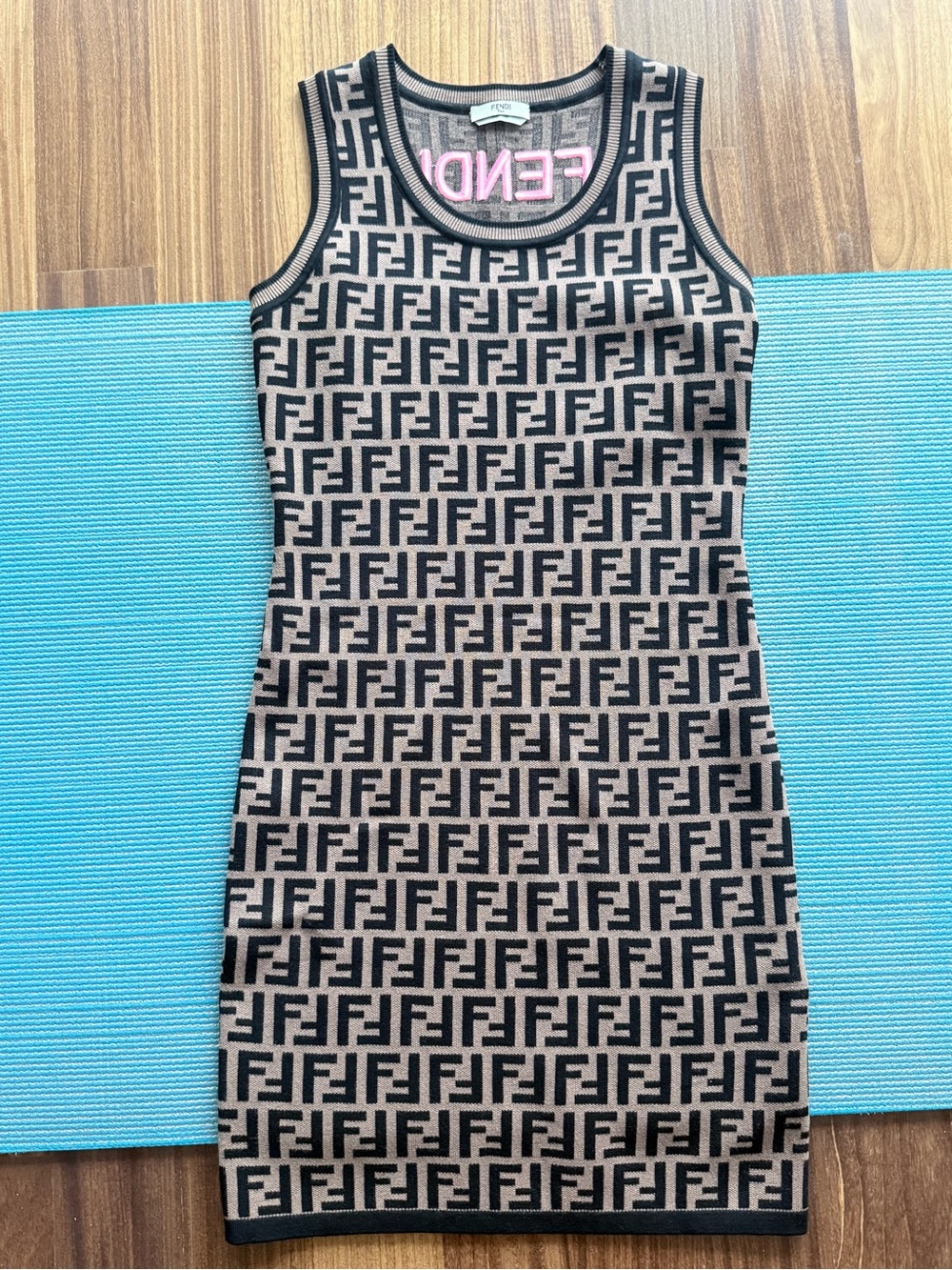 Fendi Black and Beige FF Jacquard Knit Tank Mini Dress